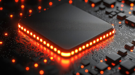 Aufkleber - close up view of glowing computer chip on circuit board, showcasing intricate details and vibrant colors