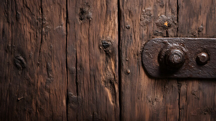 Aufkleber - A close-up view of a weathered wooden door with a rusty latch, showcasing the texture and rustic charm of aged materials