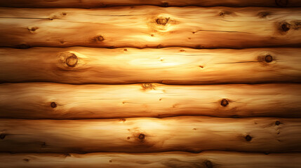 Poster - A warm, textured wooden wall made of logs, highlighting natural patterns and tones