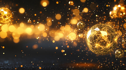 Poster - A shimmering display of golden orbs and sparkling light against a dark background, creating a magical and festive atmosphere