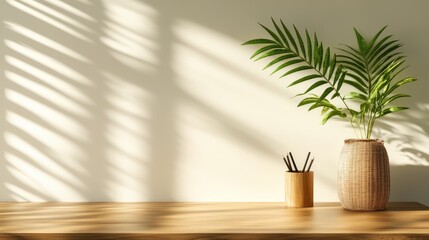 Poster - a sophisticated setup with a bamboo plant and artistic shadow patterns, enhancing the ambiance of wa
