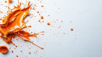 Poster - This image features a dynamic orange paint splash creating an energetic and lively impression against a clean white background, perfect for creative themes.