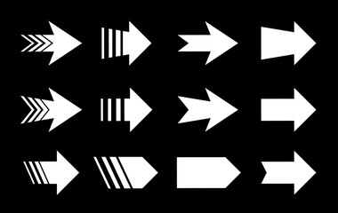 Poster - Set of arrows. Halftone signs. Arrow element for your design. Striped direction. Various cursors, pointers for websites, applications, design. Vector illustration