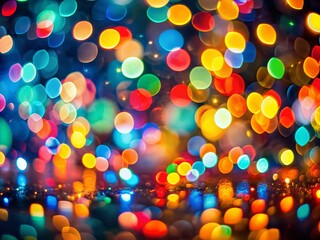 Poster - Abstract Colorful Bokeh Lights Double Exposure Dark Background Stock Photo