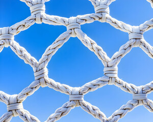 White rope net against vibrant blue sky