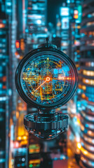 Poster - Cityscape Night View Compass Navigation
