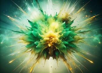 Poster - Abstract Green Gold Light Energy Burst Minimalist Photography