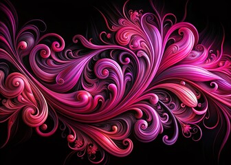 Poster - Abstract Pink Aerial Art: Black Background Swirls & Curves
