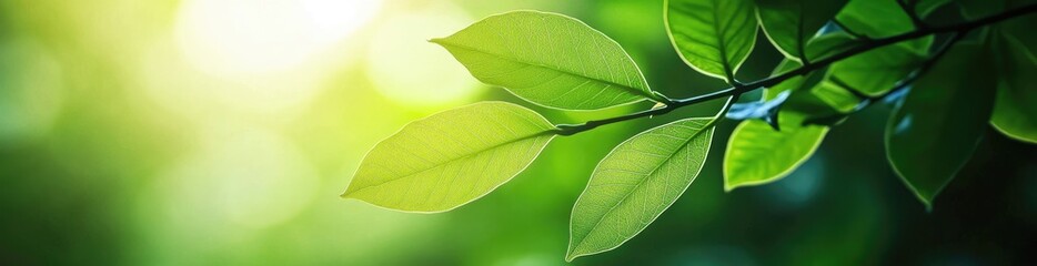 Wall Mural - Sun-Kissed Foliage:  Close-up of vibrant green leaves bathed in the soft, natural sunlight. Capturing the essence of spring and freshness. 