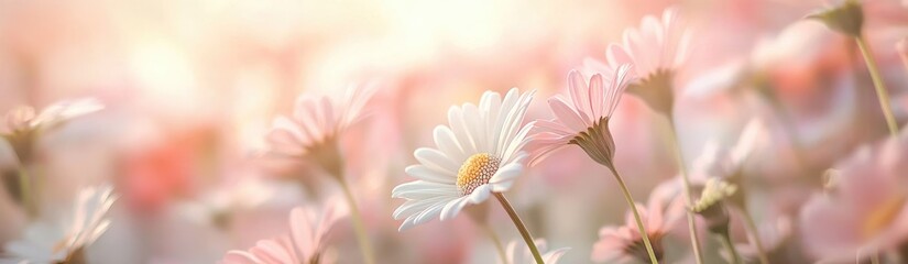 Wall Mural - Floral Dream: a mesmerizing field of daisies bathed in a soft, dreamy light. Perfect for conveying freshness, spring, and natural beauty