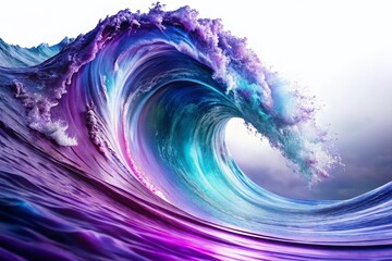 Poster - Abstract Purple Blue Wave Art, Swirling Ocean Texture, White Line Design, Modern Minimalist Background