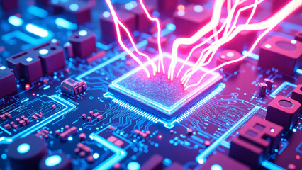 Poster - Bright Digital Circuits Radiating Energy in a Futuristic Neon Setting Background