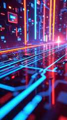 Poster - Bright Digital Circuits Radiating Energy in a Futuristic Neon Setting Background