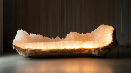 Poster - An artistic couch design featuring a stunning crystalline base, illuminated from within, creating an enchanting ambiance for modern living spaces and art installations.