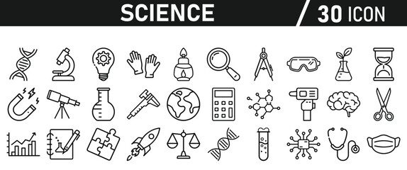 science icon set in liner style. biology, laboratory, experiment, test tube, scientist, research, ph
