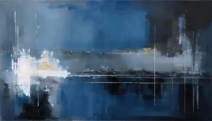 Aufkleber - abstract urban skyline in blue and gray tones with textured brushstrokes, ideal for modern interiors and digital background