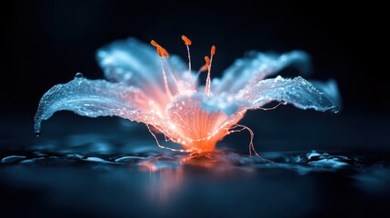 Poster - A mesmerizing scene of a flower bursting with light and colors while emerging from water, encapsulating the essence of nature's brilliance and artistry.