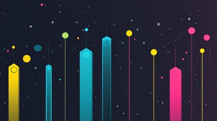 Poster - vibrant vertical bar chart data visualization on dark background, modern vector illustration