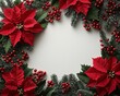 © WutStock01 - A vibrant wreath adorned with lush red poinsettias and clusters of bright berries is beautifully displayed against a clean white background, creating a festive and cheerful atmosphere.