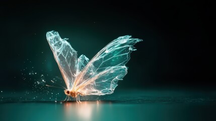 Poster - This ethereal image captures a translucent butterfly made of shimmering light, embodying the beauty and fragility of nature, evoking feelings of wonder and tranquility.