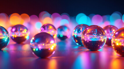 Poster - Abstract colorful spheres with rainbow light on a glowing background