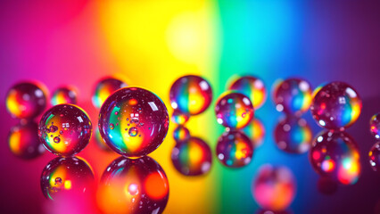 Poster - Abstract colorful spheres with rainbow light on a glowing background