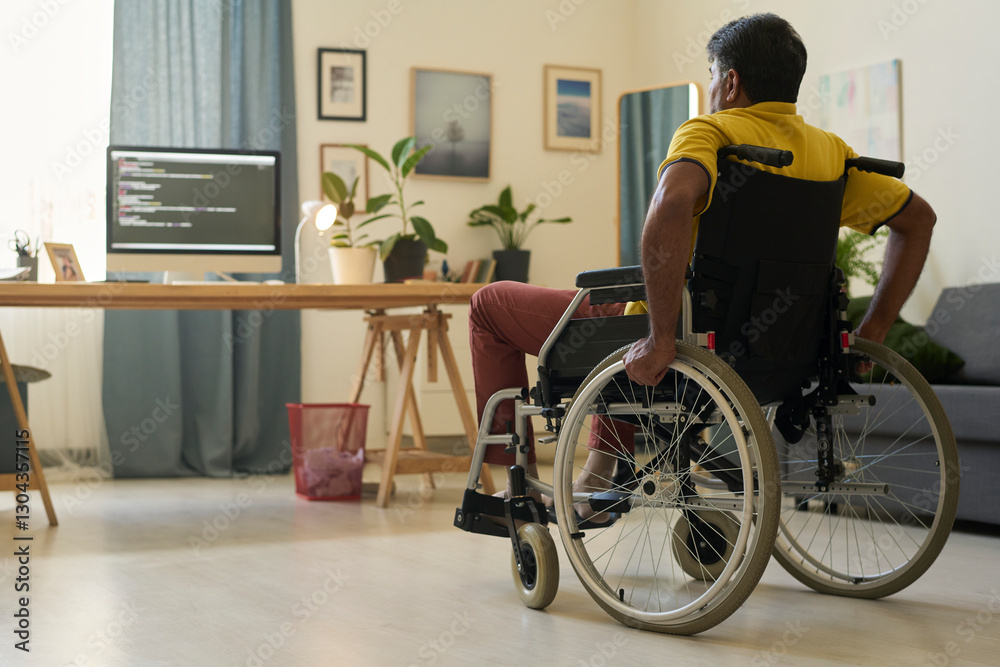 Remote Work Disability Remote worker with disability using wheelchair at home office Stock ...