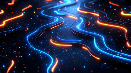 Poster - Abstract glowing waves, digital art