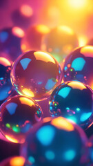 Poster - Abstract colorful spheres with rainbow light on a glowing background