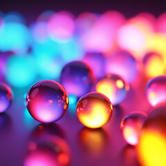 Poster - Abstract colorful spheres with rainbow light on a glowing background