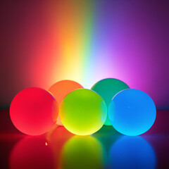 Poster - Abstract colorful spheres with rainbow light on a glowing background