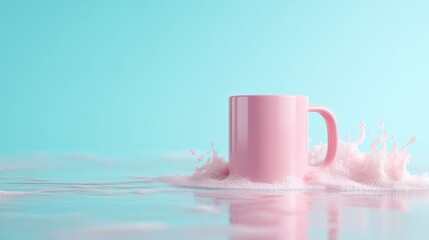 Poster - This captivating image showcases a pink mug as water splashes around it, emphasizing movement and fluidity, creating a vibrant and dynamic visual experience.