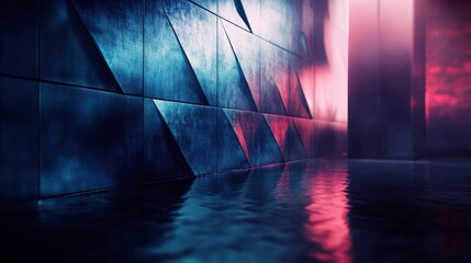 Poster - Futuristic Scene with Stark Colors and Reflections in Water Surface
