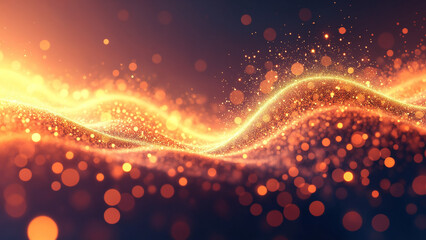 Fototapete - Abstract Digital Wave With Glowing Orange And Yellow Light Particles