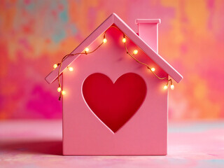 Poster - cute house with heart shaped door . Generative AI
