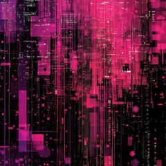 Wall Mural - Digital abstract pattern in vibrant pink and black colors