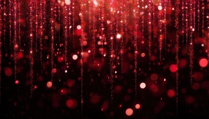 Poster - shimmering red glitter icicles with glowing bokeh lights on dark background, festive abstract backdrop for luxury design

