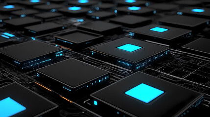 Blue light circuit board scene