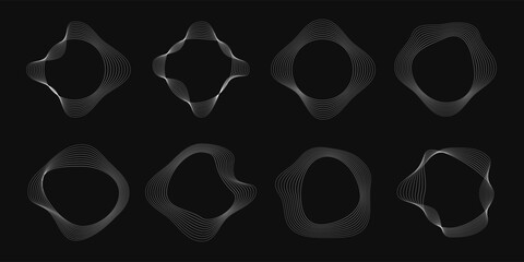 Poster - Set of round curved frames with dynamic wavy stripes