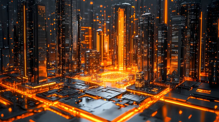 Futuristic cityscape at night