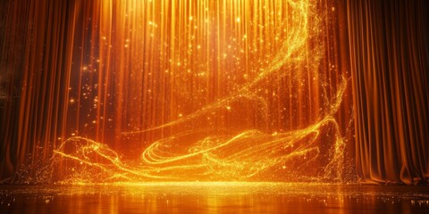 Poster - A stunning display of golden light flowing gracefully from above. The vibrant colors create a magical atmosphere. Ideal for artistic projects or stunning backgrounds. AI