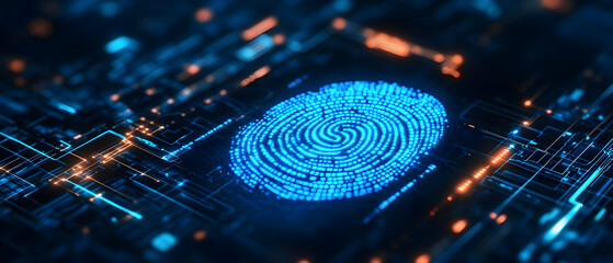 Poster - Digital fingerprint on circuit board. Security tech