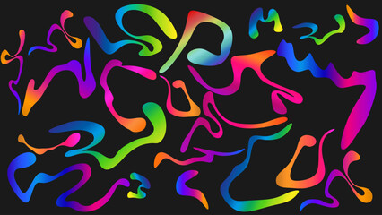 Poster - Abstract shape of rainbow curved lines with black background. Abstract wavy lines colorful