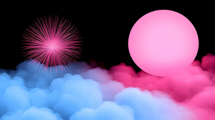 Poster - Pink, blue clouds, sphere, burst. Background design
