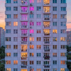 Poster - A seamless pattern of balconies on an old apartment building