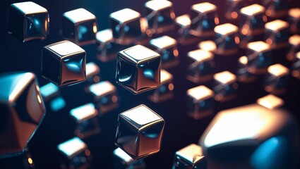 Poster - Floating metallic cubes create a mesmerizing visual display in a dark digital environment