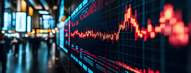 Poster - Stock market graph, city background, finance