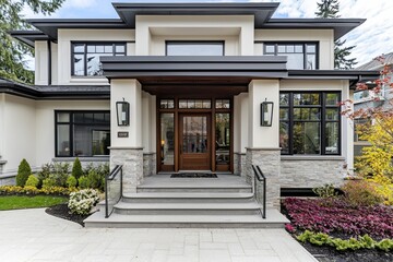 Poster - The front door and doorbell of this large house are colored black