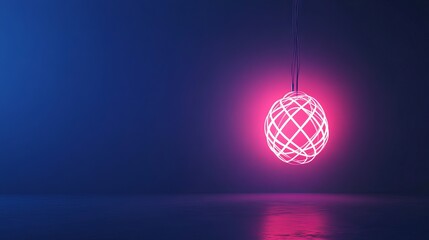 Wall Mural - 3D neon background with glowing lines on a dark wall pink and blue illumination