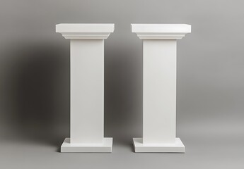 Poster - Two Modern White Square Pedestals on Gray Background